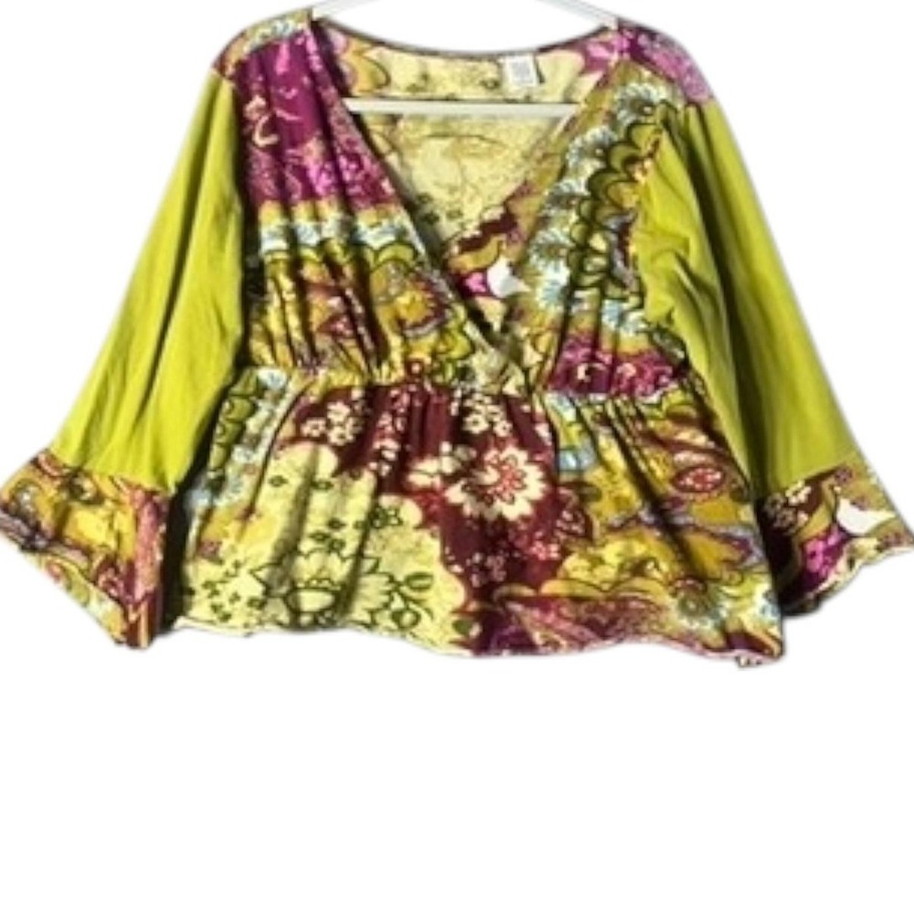Modcloth Floral Bohemian Peplum Top Size XL
